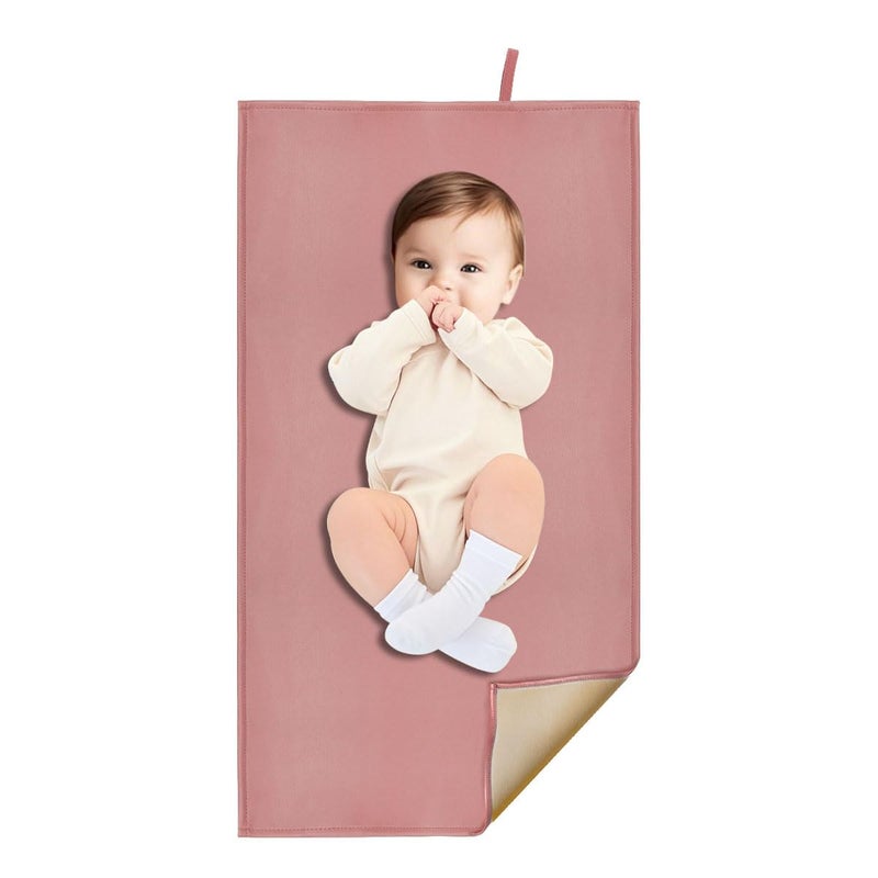 BEWDIO Wipeable Changing Pad for Baby, Dusty Pink Diaper Changing Mat for Baby Travel or Home, Foldable Mat Fits Perfectly in Diaper Bag (67-05) - Image 1